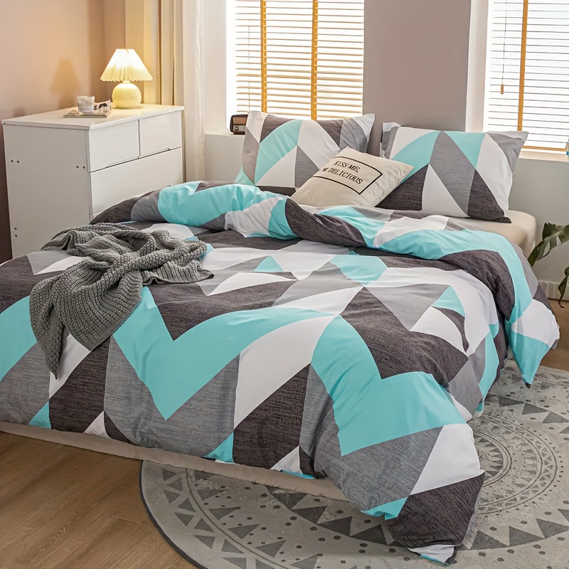 3pcs Block Printed Bedding Set Duvet Cover and Pillowcases