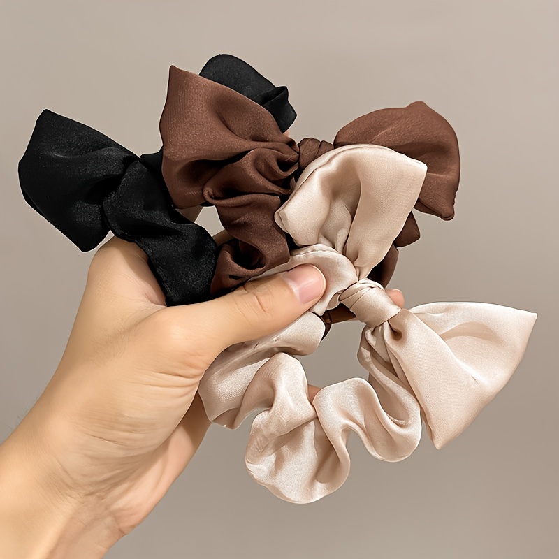 

3pcs Solid Color Bow Decor Hair Scrunchies - Soft And Comfortable Hair Ties For Ponytail And Hair Accessories