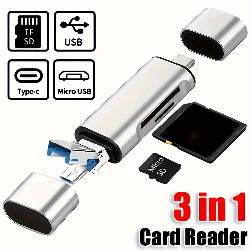 1pc Lecteur De Carte USB/micro/type-c Portable 3 En 1 Coque En Alliage D