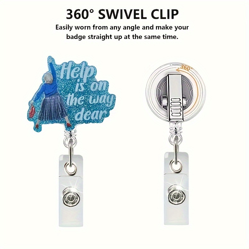 1pc Help Is On The Way Dear Sparkling Retractable Badge Reel, Inspired Funny Acrylic ID Badge Holder for Nurses Doctors Teachers Office Staff,Cat