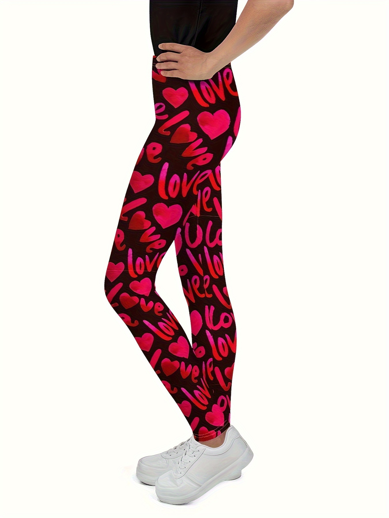 Valentine's Day Leggings Mid Waisted Red Pants w/Love Hearts and I Love You  Print at  Women's Clothing store