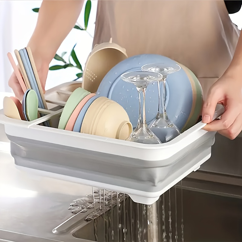 Collapsible Dish Drying Rack Foldable Dinnerware Drainer Organizer