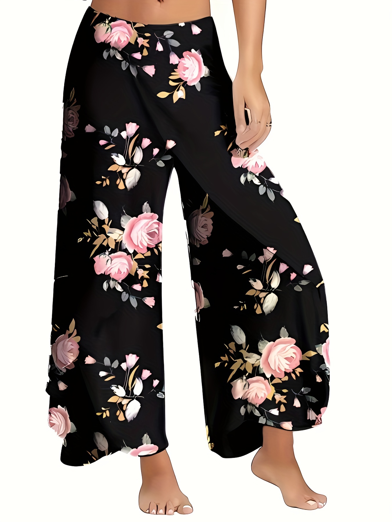 Pantalones Fluidos Estampado Floral Pantalones Casuales - Temu