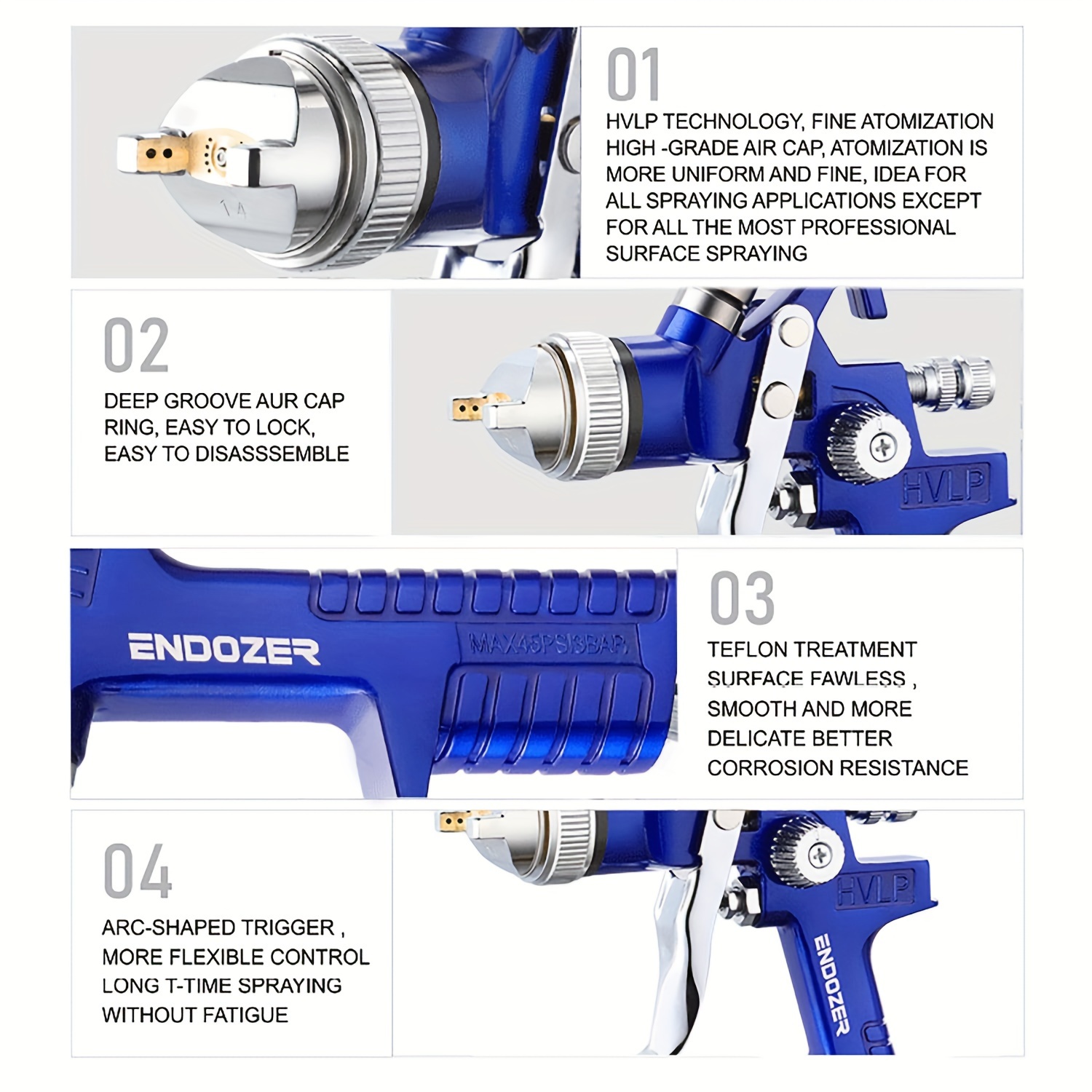 Pistola a spruzzo SET 1,4 + 1,7 + 2 mm Pistola a spruzzo HVLP