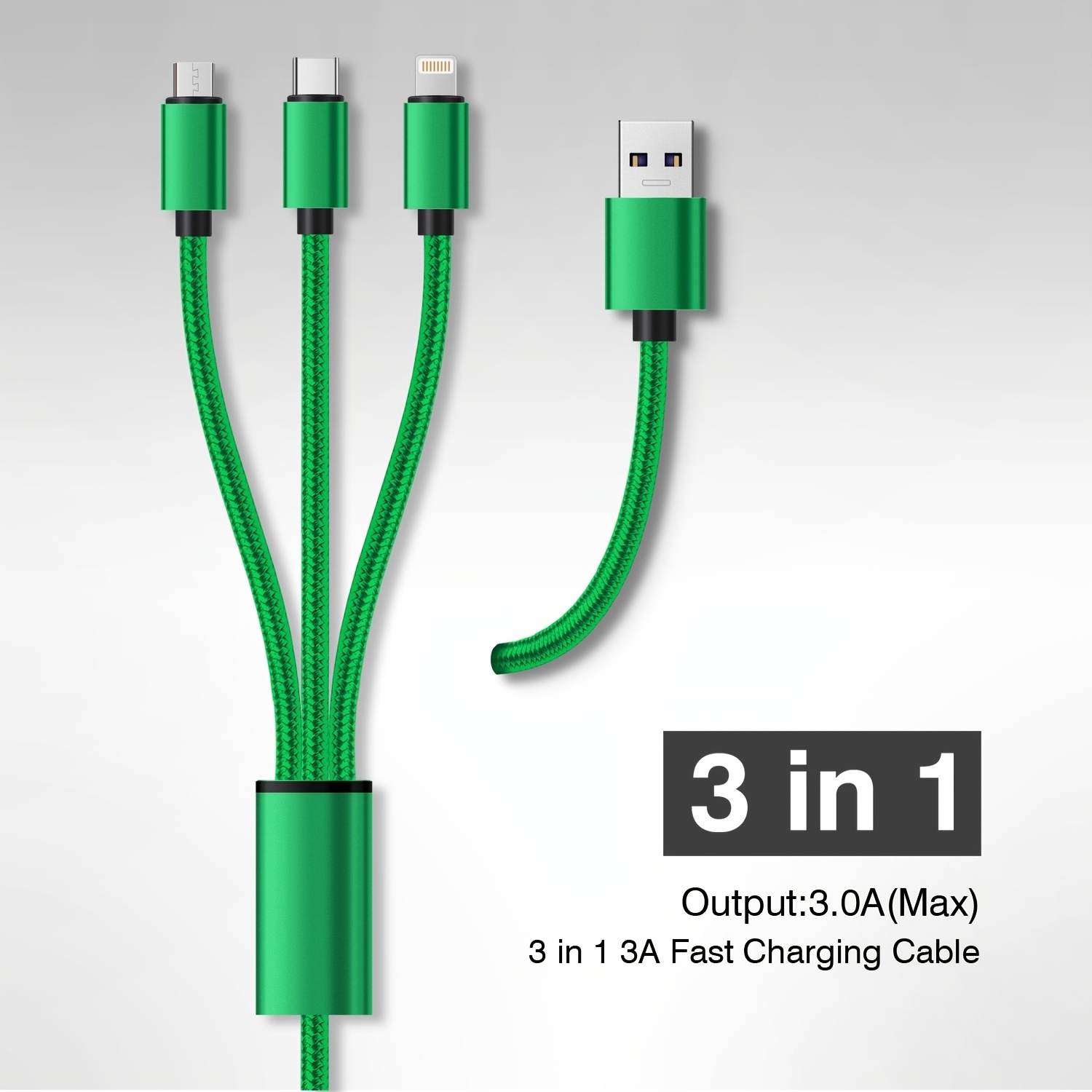Cable de carga múltiple 3A [2 unidades de 4 pies] Cable de carga múltiple  retráctil 3 en 1 Cable de carga rápida Adaptador de cargador múltiple con