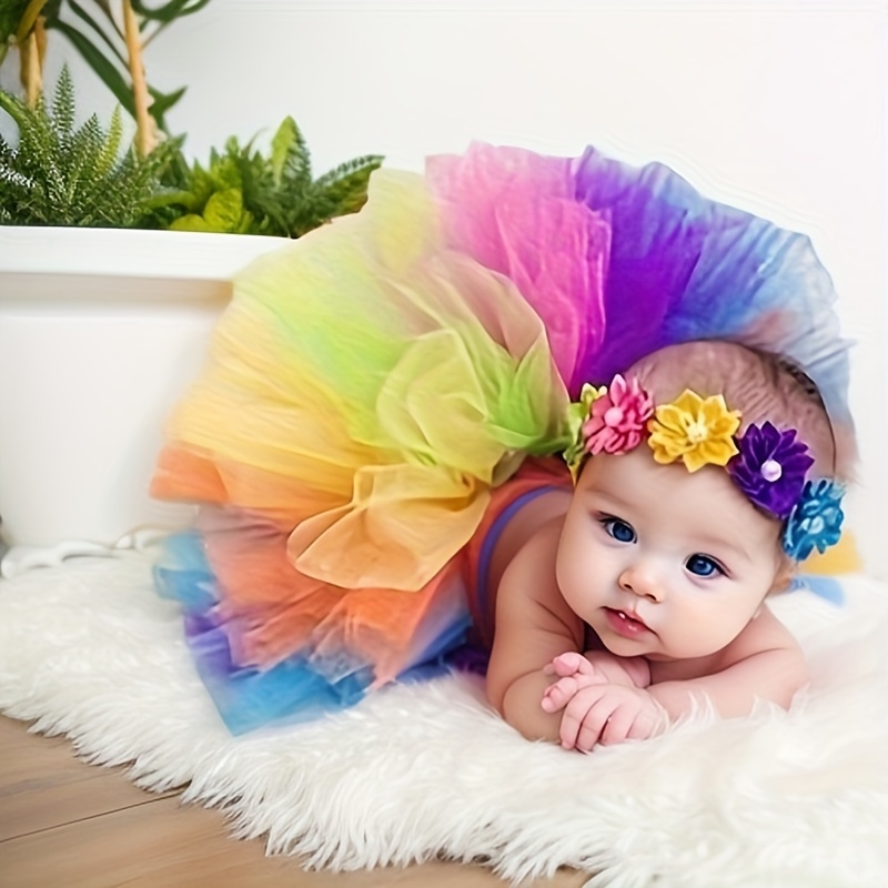 Hermosa falda de tutú bebé con diadema de flores, moda recién nacido  fotografía Prop