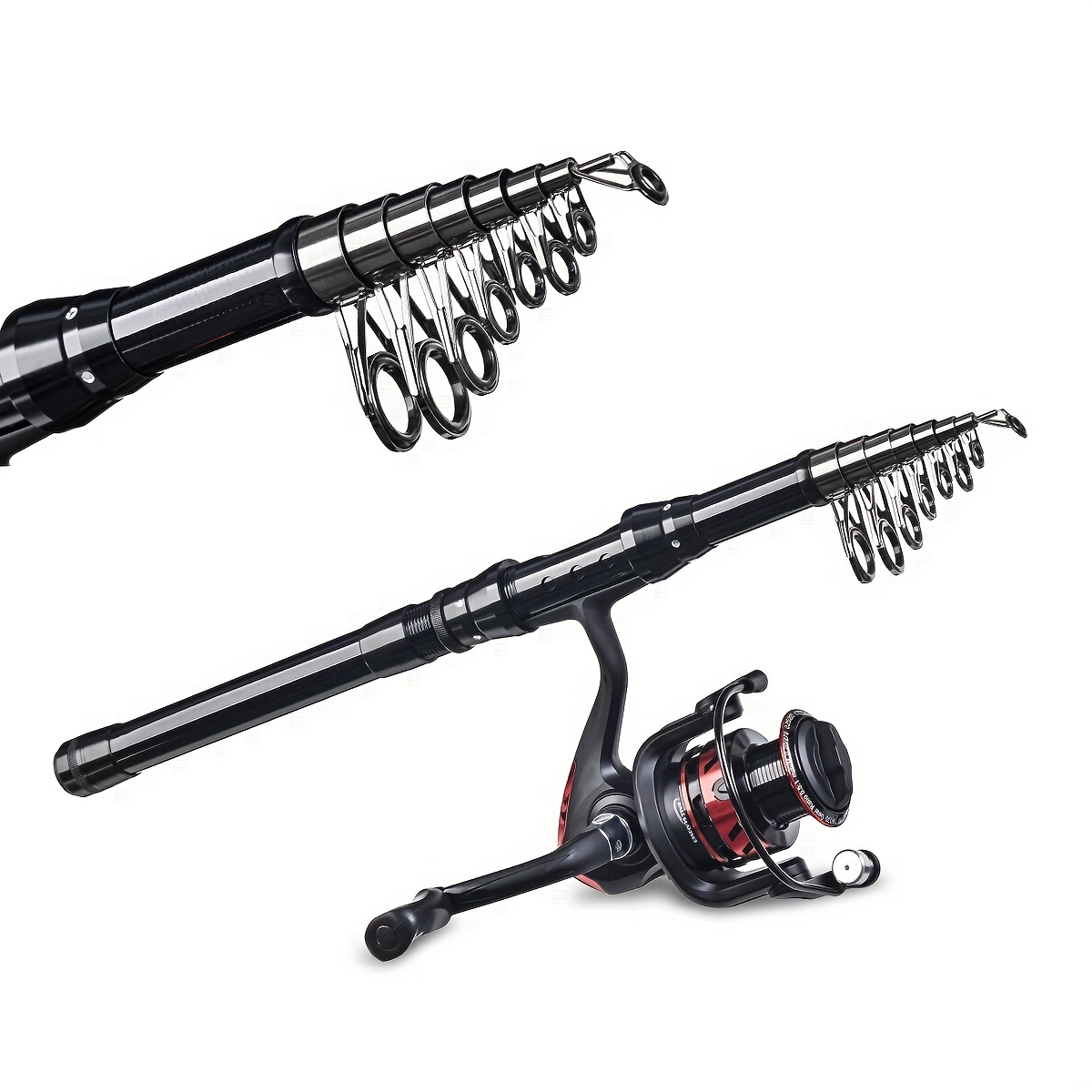 Fishing Pole Combo Set,2.1m/6.89ft 2PCS Collapsible Rods 2PCS Spinning  Reels Lures Set Carrier Bag Carbon Fiber Telescopic Fishing Rods Sea  Saltwater