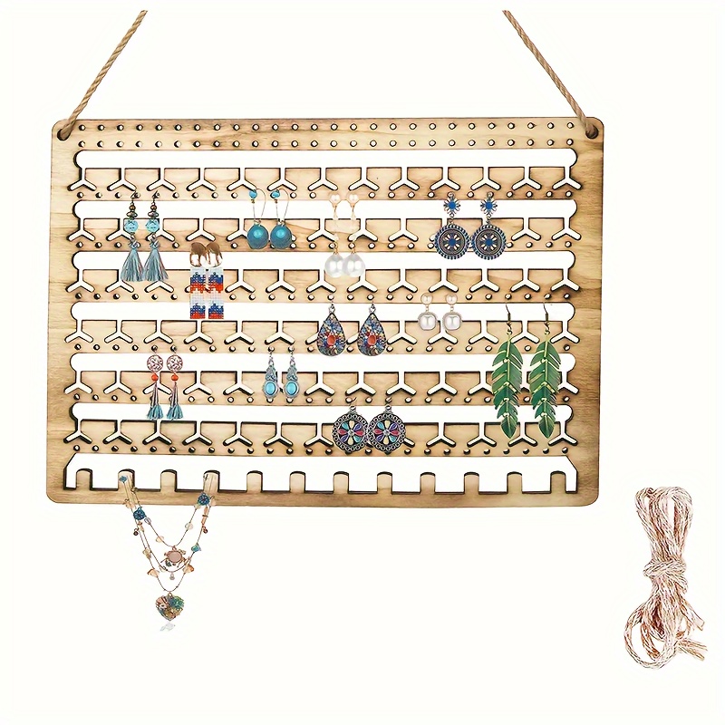 1pc Rustic Hanging Earring Holder, Honeycomb Earring Organizer Wall Mount  Earring Display Wood Hanging Jewelry Organizer For Stud Earrings Necklaces