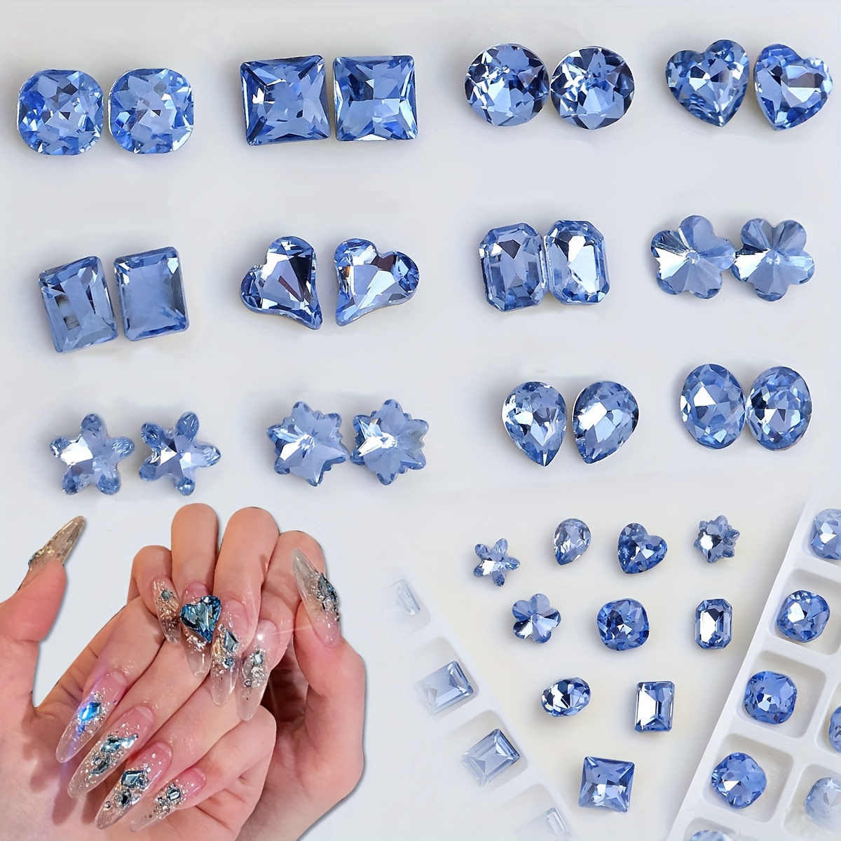 Diamantes de imitación de cristal para uñas, piedras preciosas de