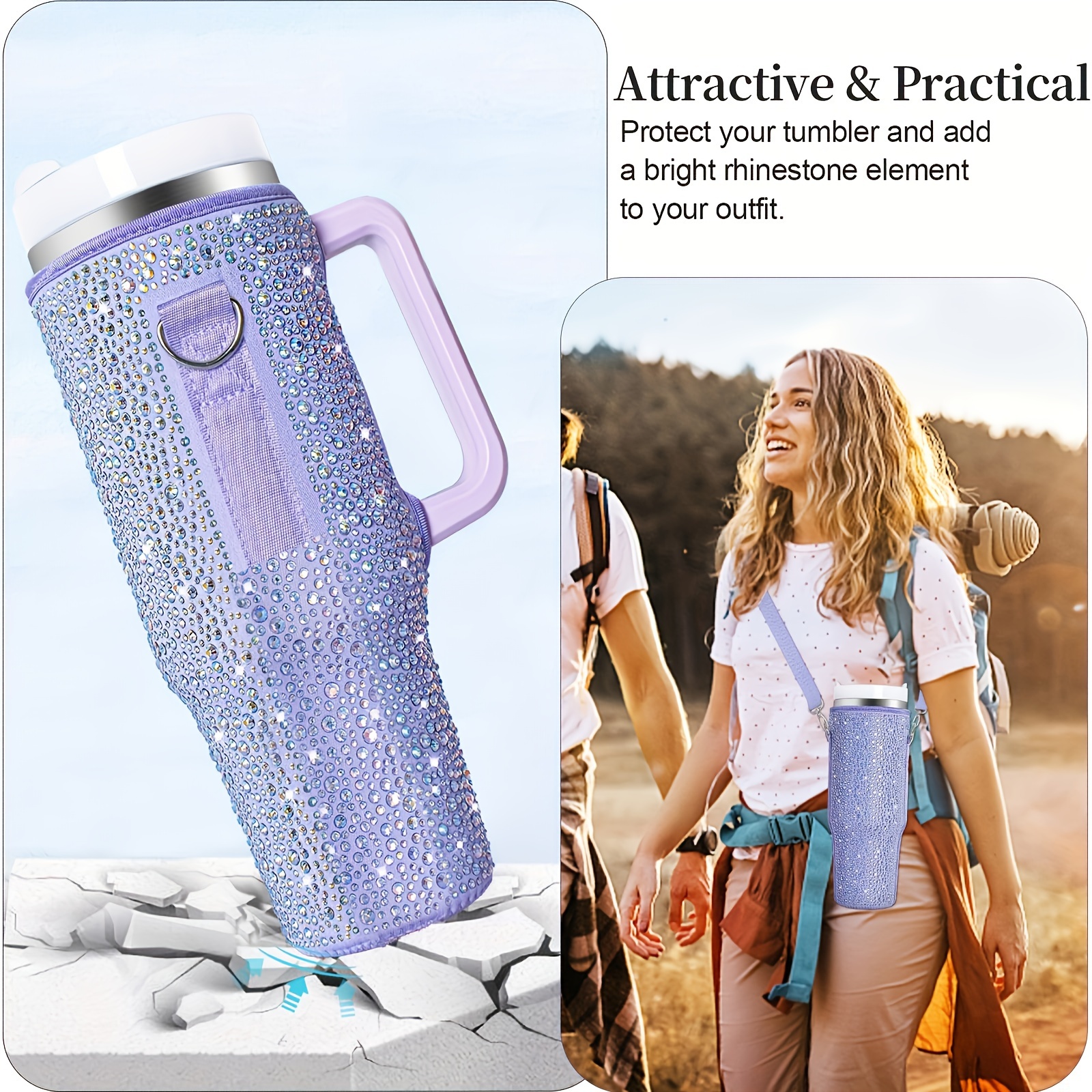 Water Bottle Carrier With Phone Pocket For Stanley Quencher 40 Oz Tumbler  With Handle, Stanley Cup Accessories For Travelling Hiking