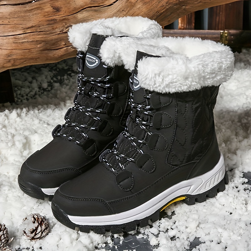  Quealent Womens Snow Boots, Warm Fur Lined Waterproof Snow  Boots Mid Calf Booties Anti Slip Lace Up Comfort Outdoor Shoes