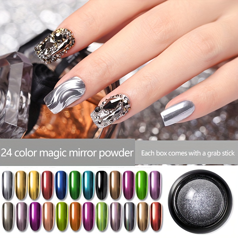 12 Grid Chrome Nail Powder, Mirror Effect Nail Powder Pigment,High Gloss  Glitter Nail Art,Nail Powder For Manicure Decorations