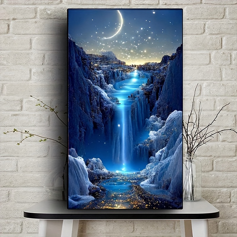 5d Diy Diamond Art Painting Landscape Kit Moon Waterfall - Temu