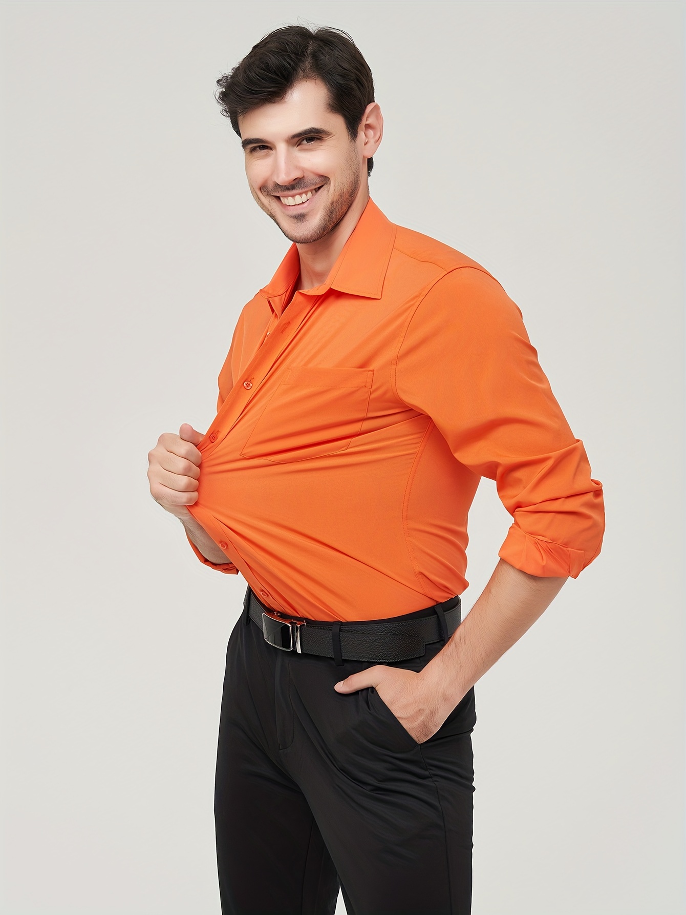 Lastinch Men Plus Size Formal Orange Stripes Shirt (36) 