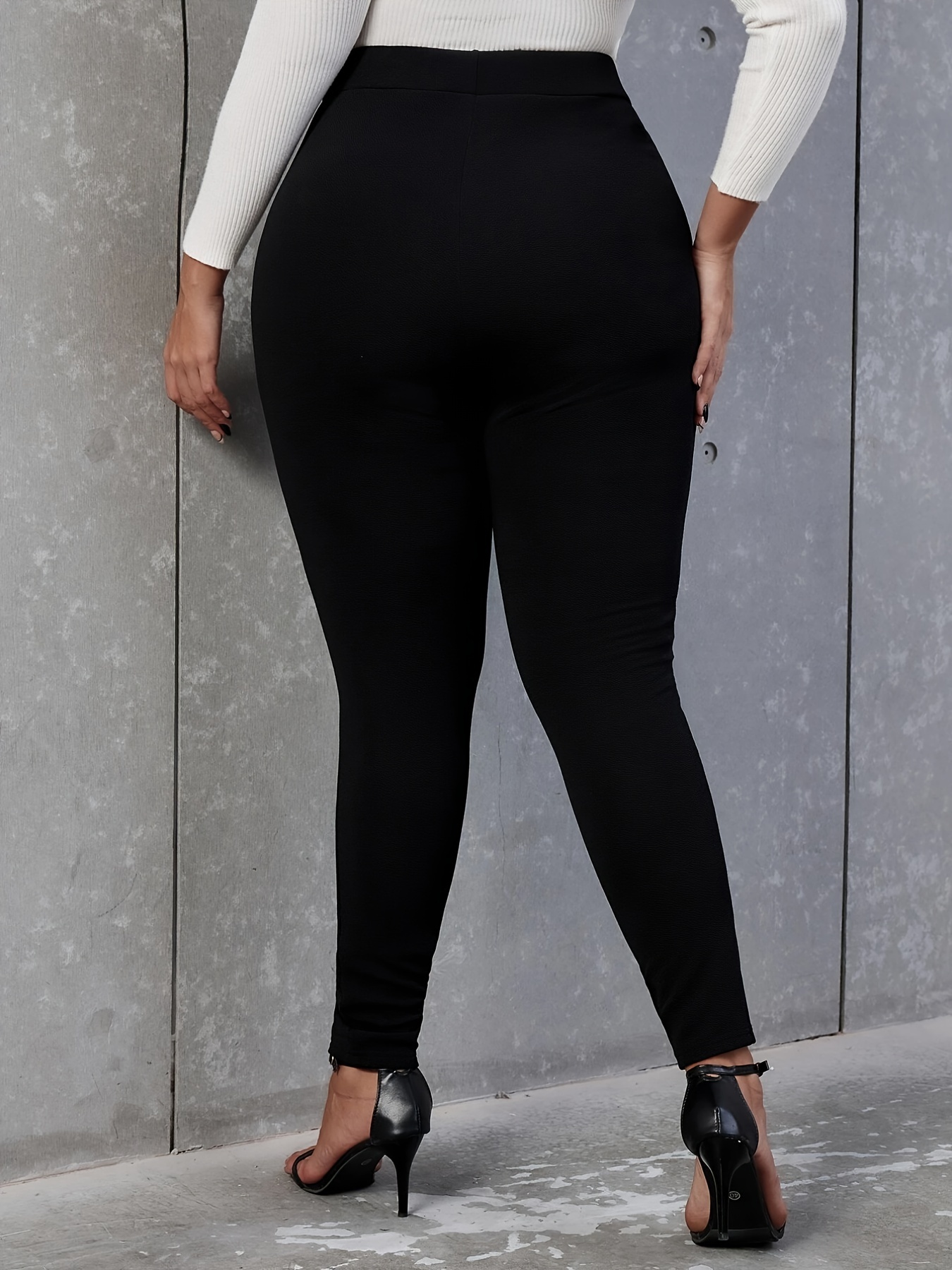 Plus Size High Rise Double Breast Decor Skinny Pants Women's - Temu  Australia