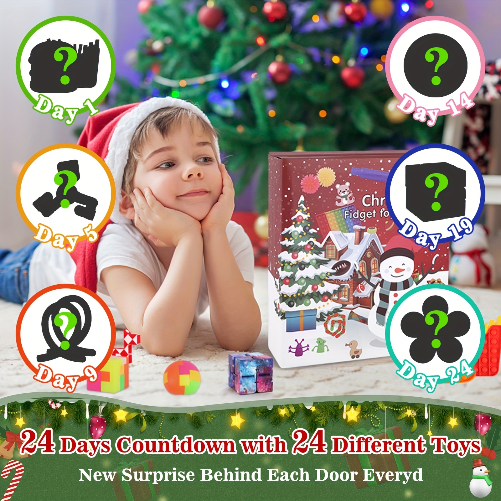 Calendrier de l'Avent 2023 pour enfants - Boîte cadeau surprise de Noël  réutilisable - Calendrier de l'Avent - Jouet sensoriel pour tout-petits