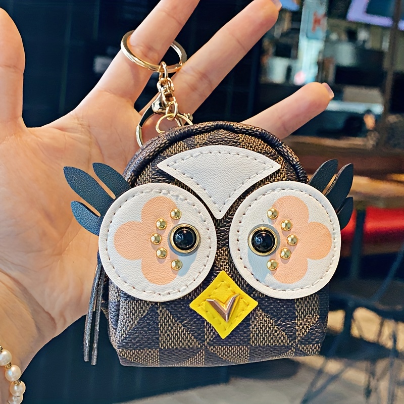 new Cute cartoon leather printed owl keychain ladies coin purse lipstick bag