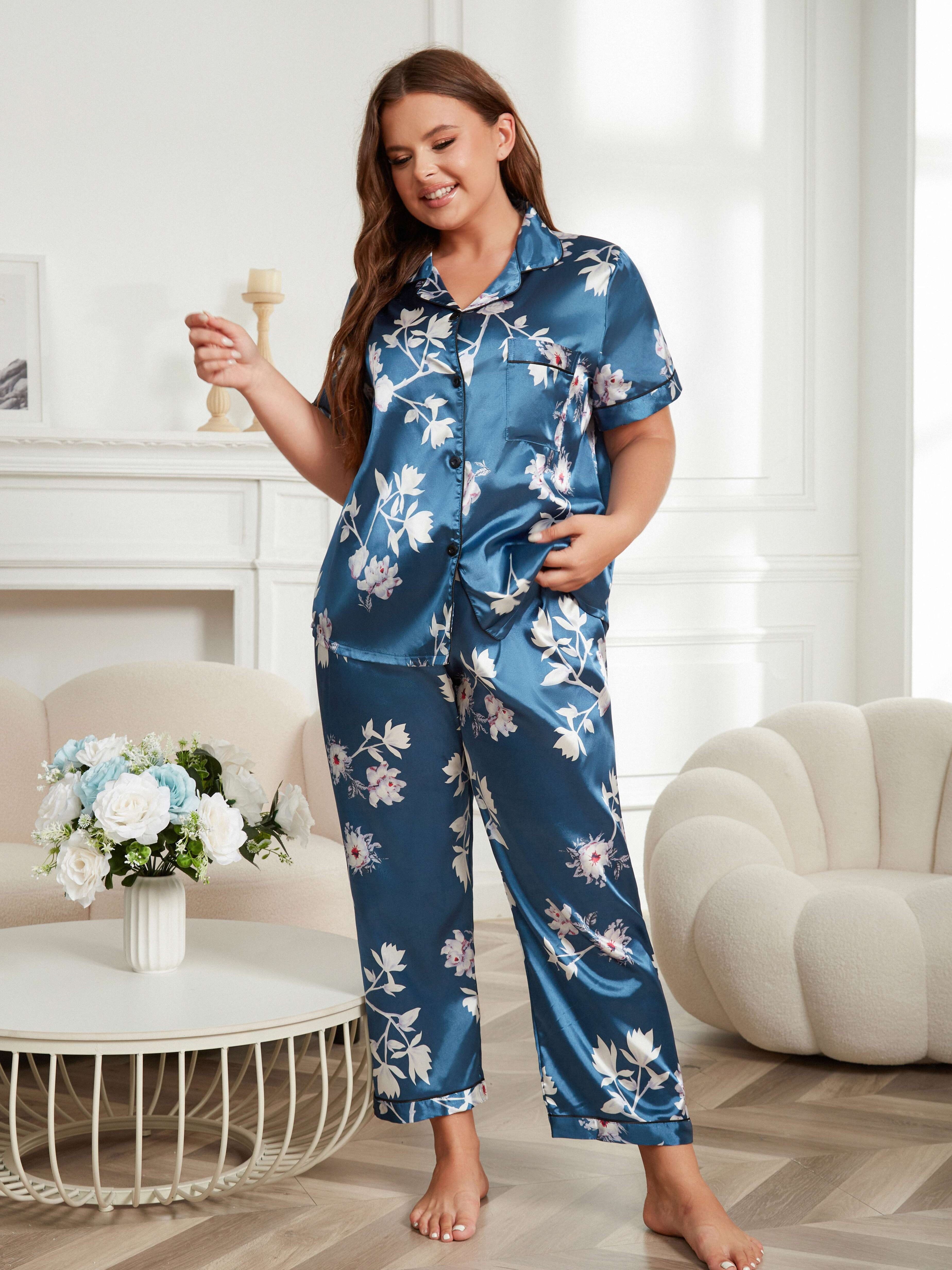 Satin Floral Pajama Pants Set