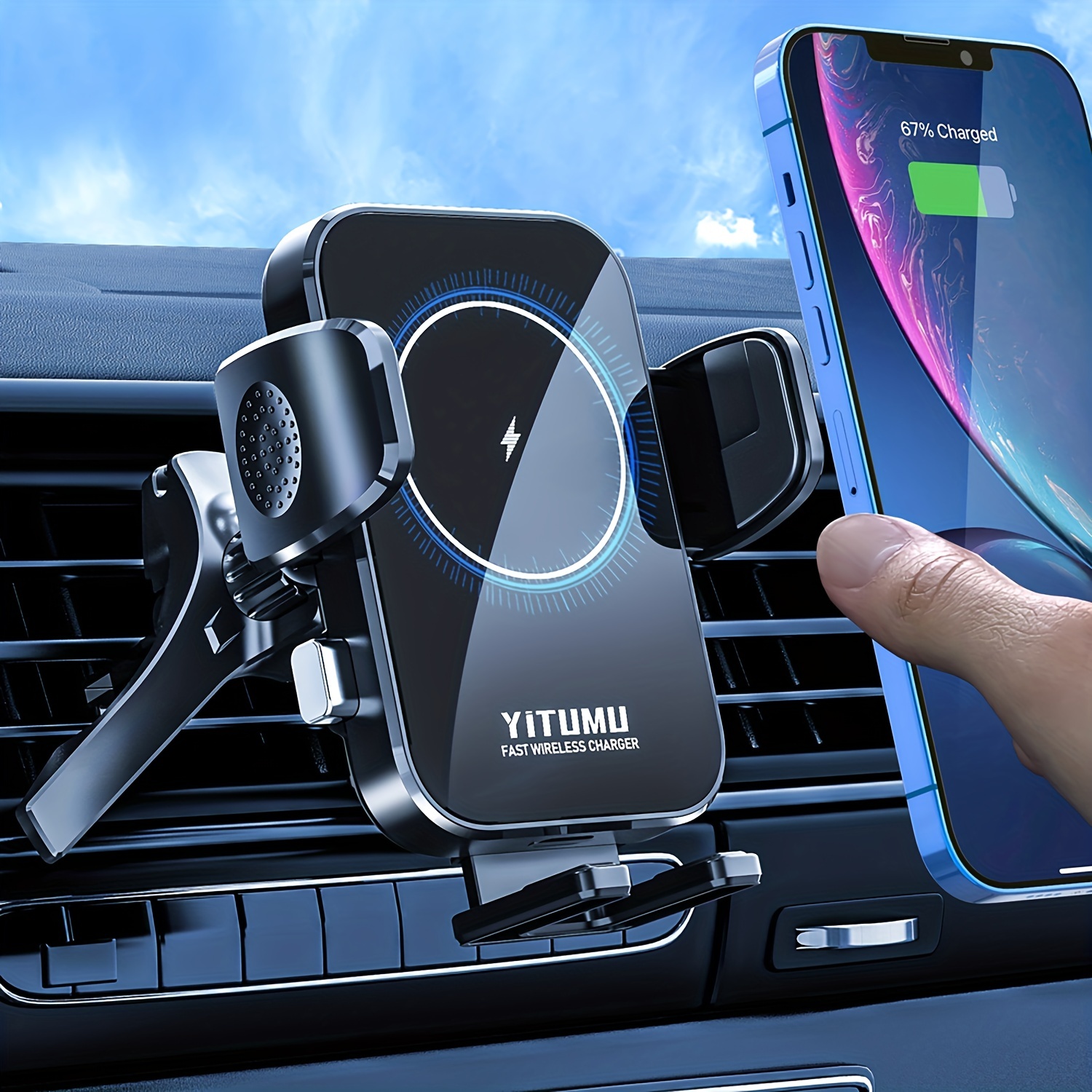 Wireless Car Charger, [Electromagnetic Sense] Qi 15W Fast in Car Wireless  Charger Automatic Sensor Phone Holder Vent Mount Compatible for All Apple