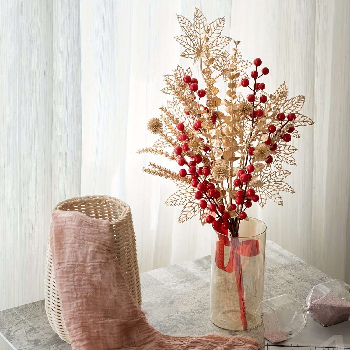 Gilded Frosted Red Berry Stems  Flower arrangements, Seasonal flowers,  Floral arrangements