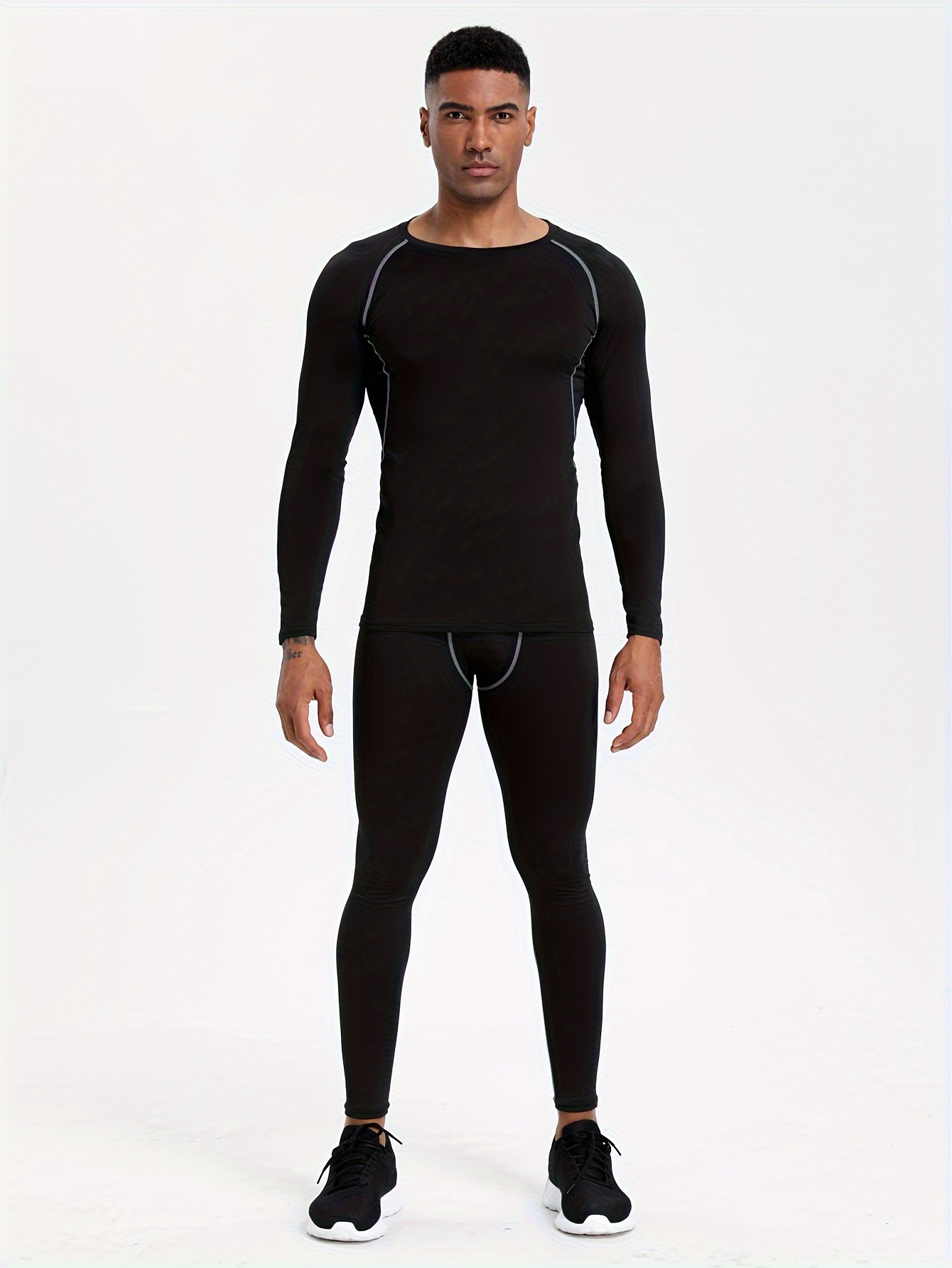 Men's Warm Sports Set Base Layer Fleece Underwear Running - Temu