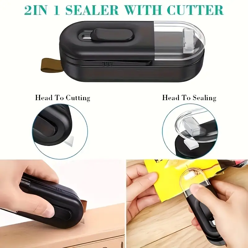 1pc, Mini Bag Sealer, 2 In 1 Heat Sealer With Cutter, Chip Bag Sealer Heat  Seal With Cutter Portable Resealer Machine For Plastic Bags Food Storage  Snacks (not Batteries Included) - Home