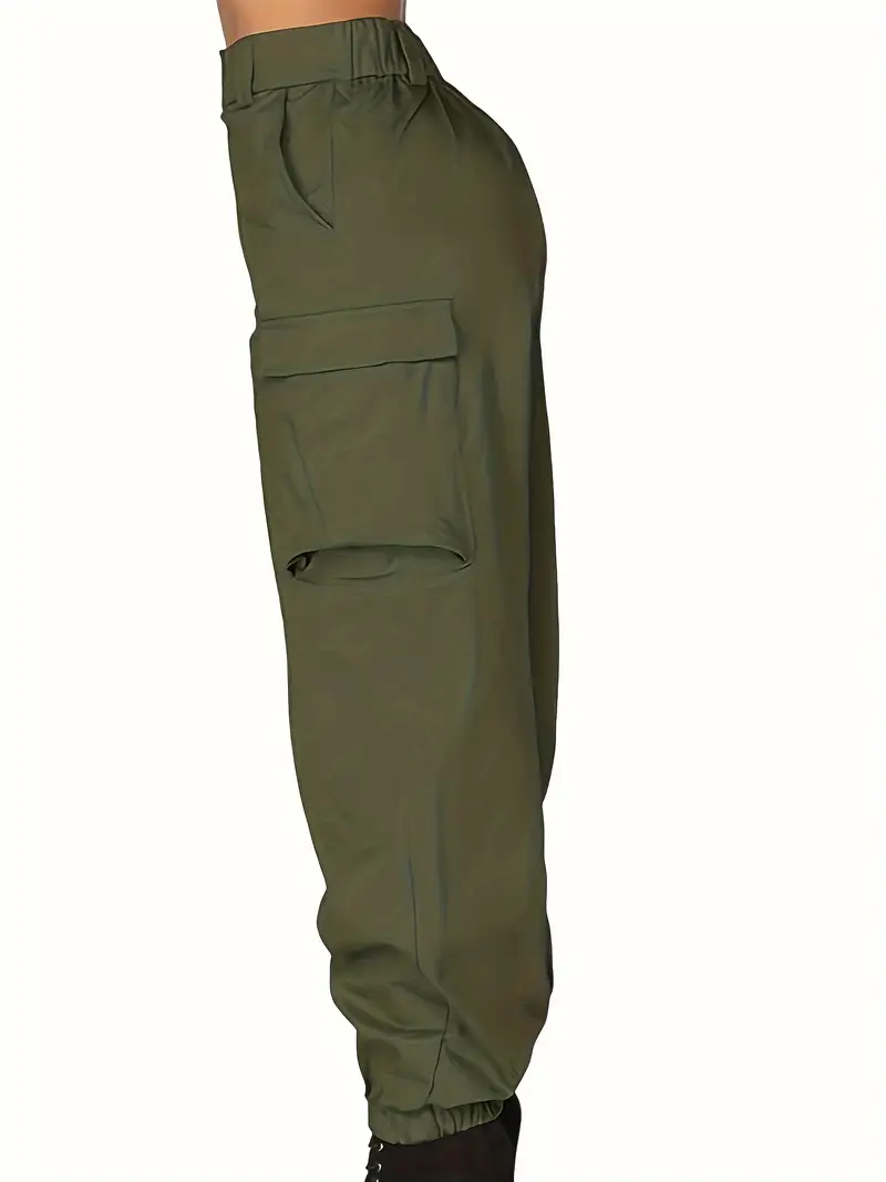 plus size button front baggy cargo pants casual pocket high waist pants womens plus size clothing details 0