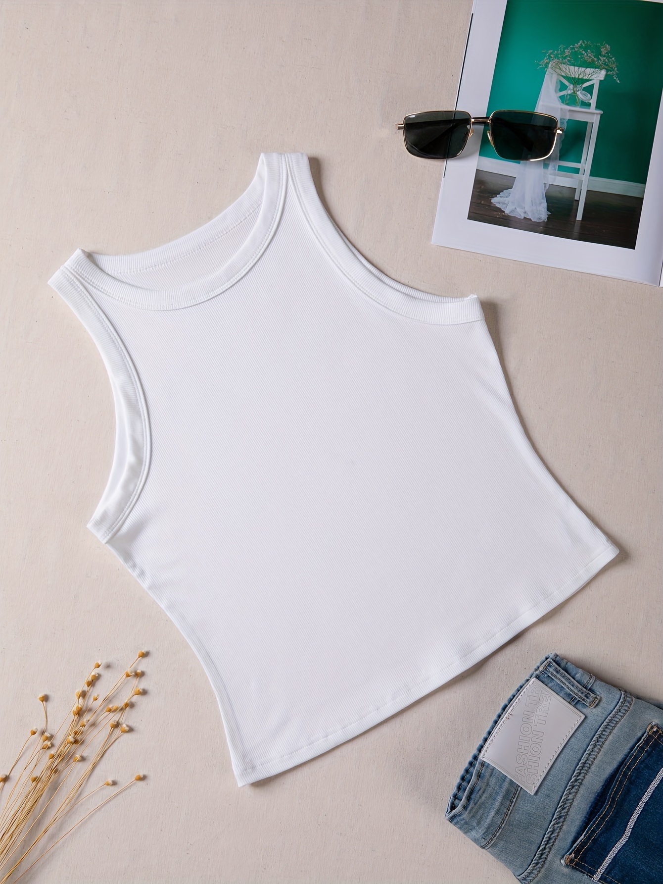 Sexy Sleeveless Ribbed Crop Tops V Neck Stretched Casual Tank Tops Basic  Solid Crop Tank Top for Women