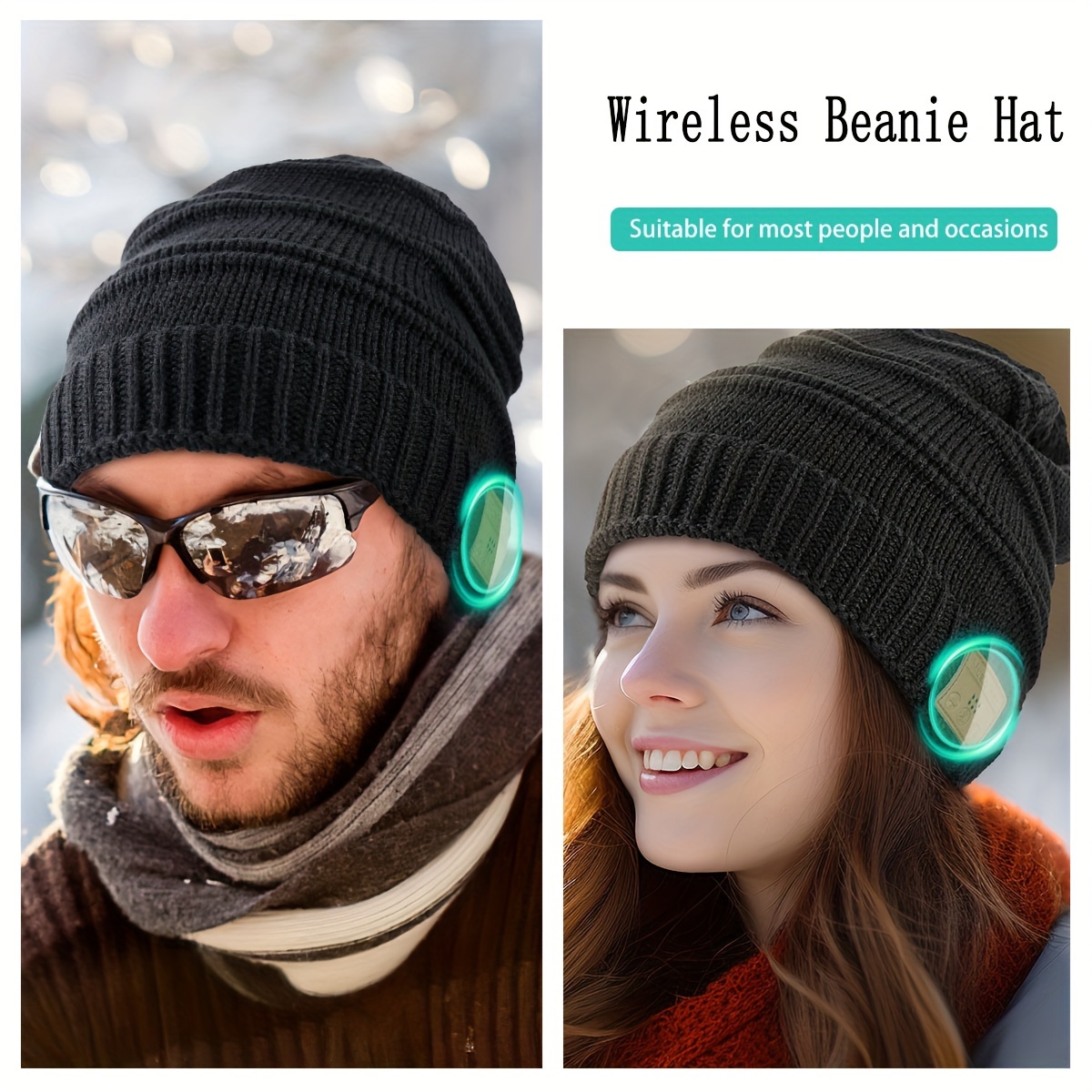 Bluetooth bonnet cadeau homme-adolescent bas de Noël rembourrage garçon  adulte chapeau de musique avec écouteurs (Gris)