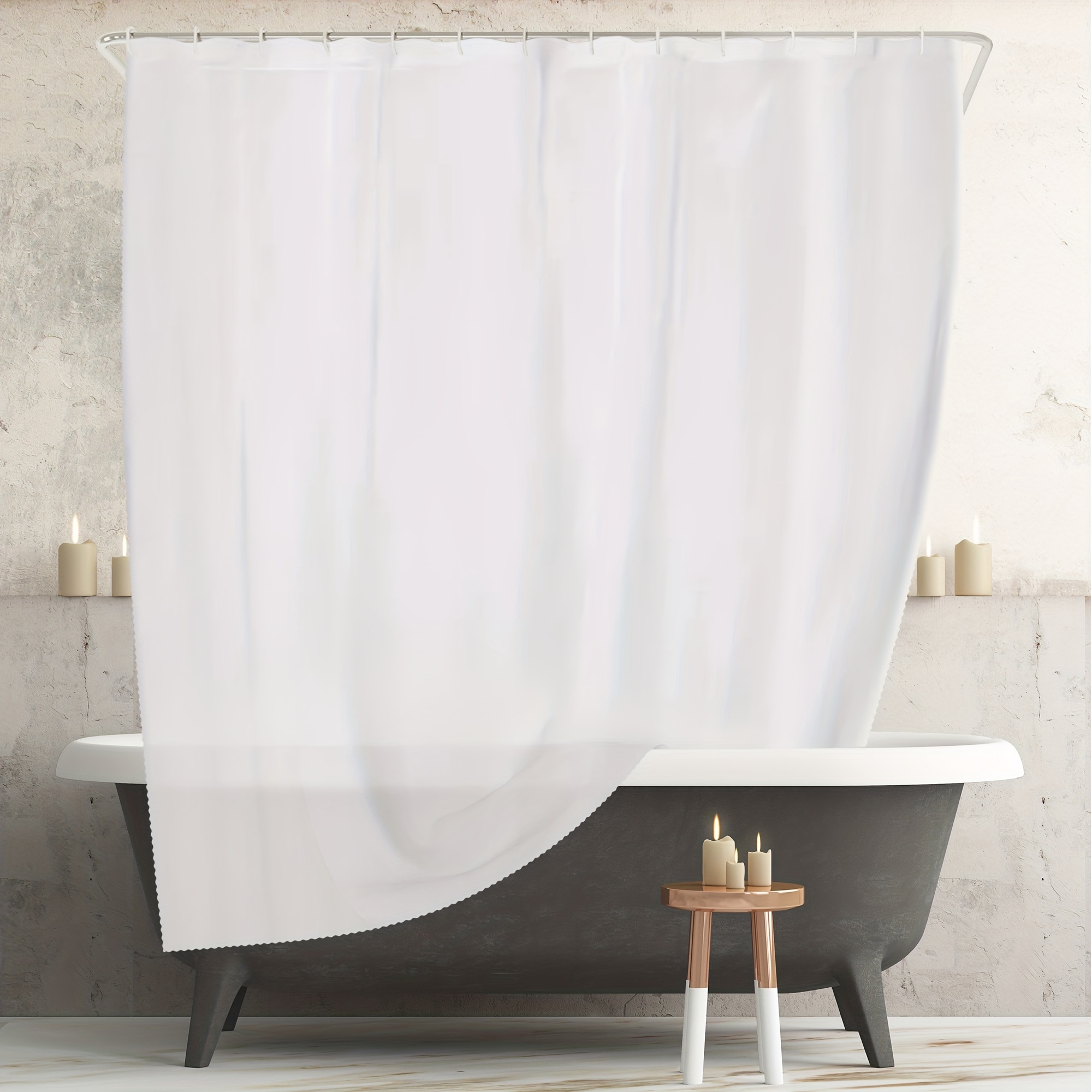 

1pc White Shower Curtain, Washable Polyester Fabric, Bathroom Partition, Bathroom Decoration, 72" X 72" (hooks Not Included)