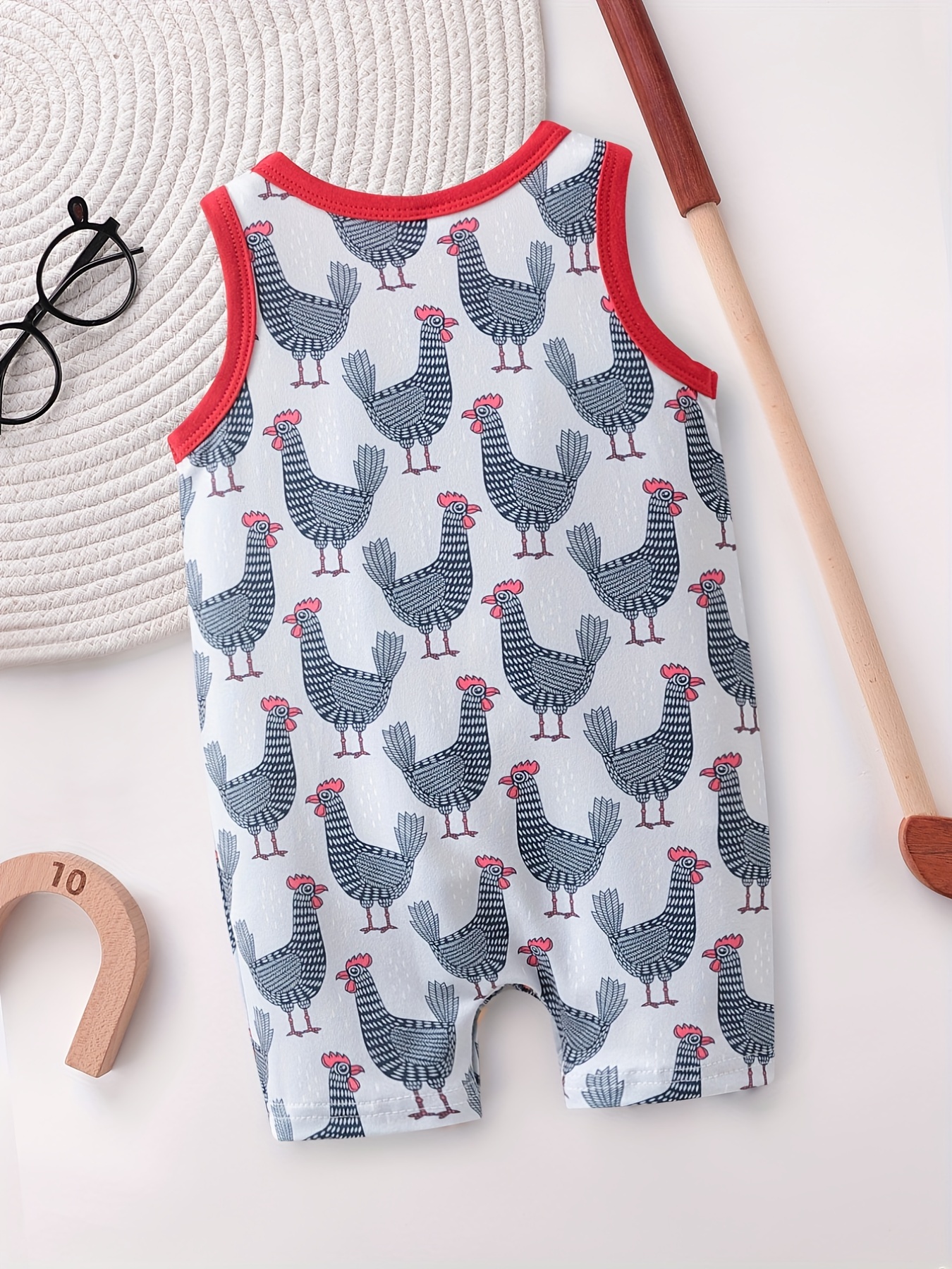 Rooster Baby Jersey Onesie - Animal Baby Bodysuit - Illustration