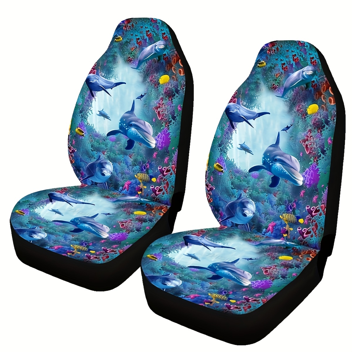 4Pcs Car Accessories Cute Dolphin Pattern Soft Auto Front Back Seat Cover  Set