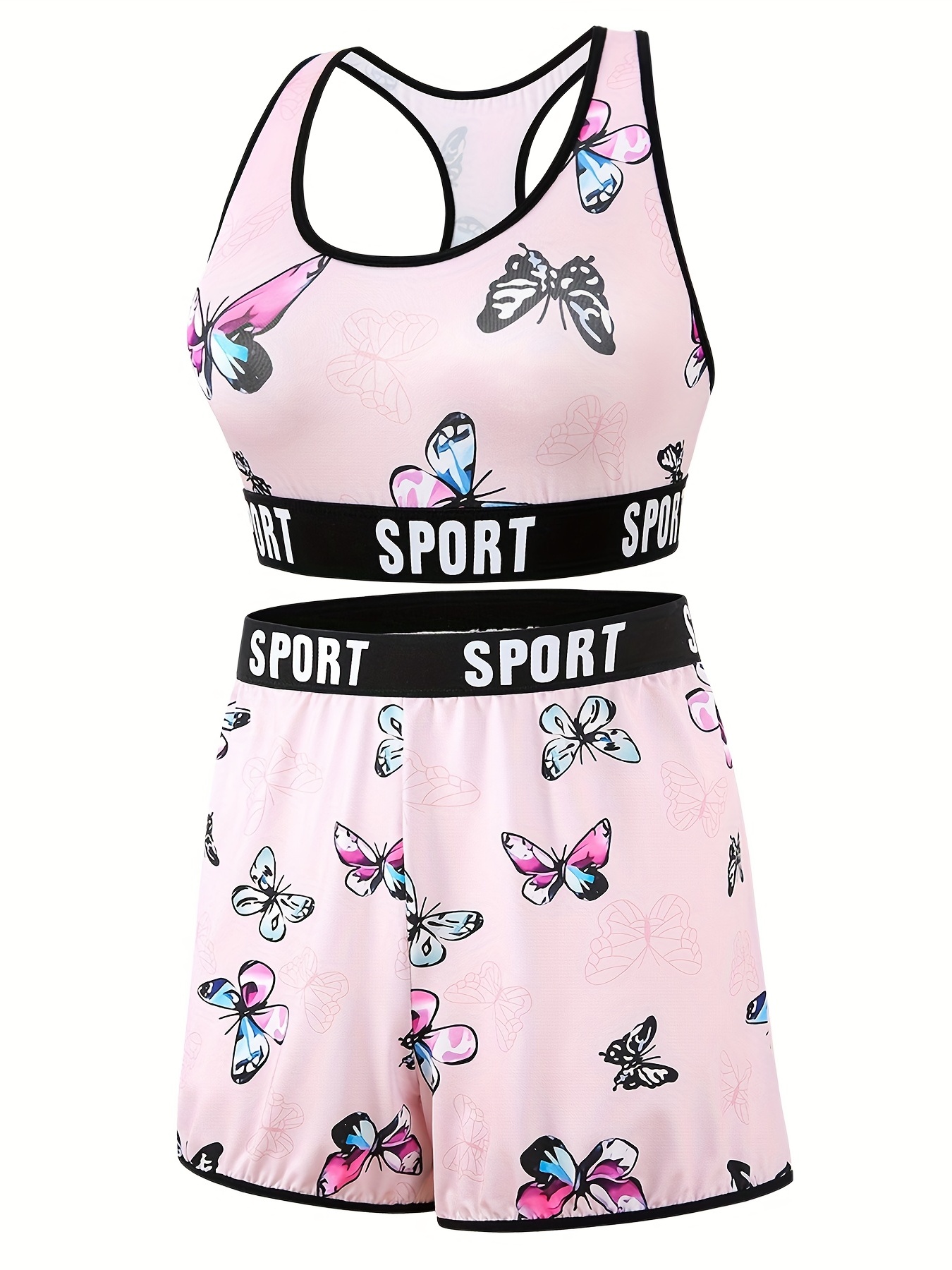 Plus Size Sporty Underwear Set Women's Plus Butterfly Print - Temu