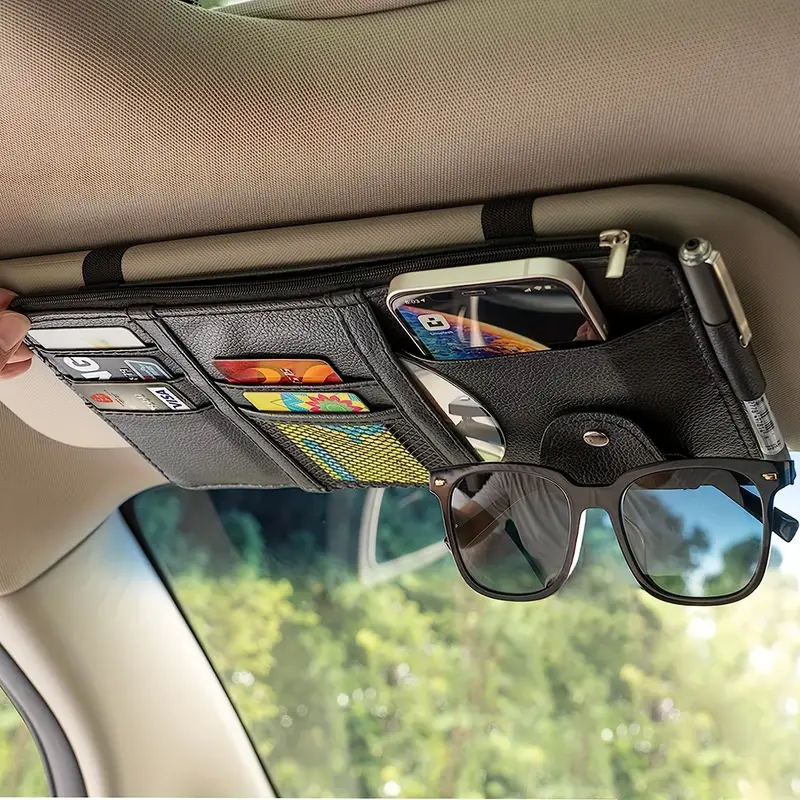 Auto Sonnenblende Organizer Multi-Pocket Leder Sonnenbrille Halter