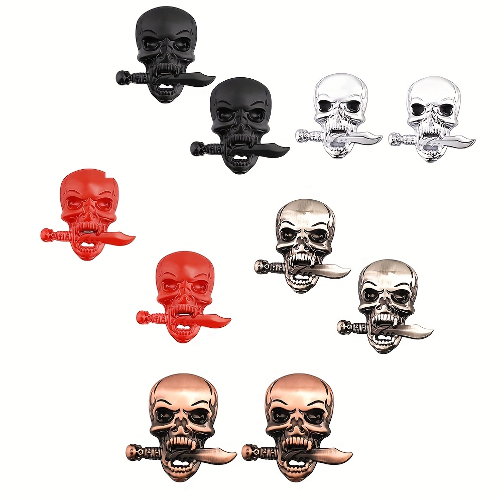 3d Color Skeleton Car Sticker Metal Skull Knife Sword Emblem - Temu
