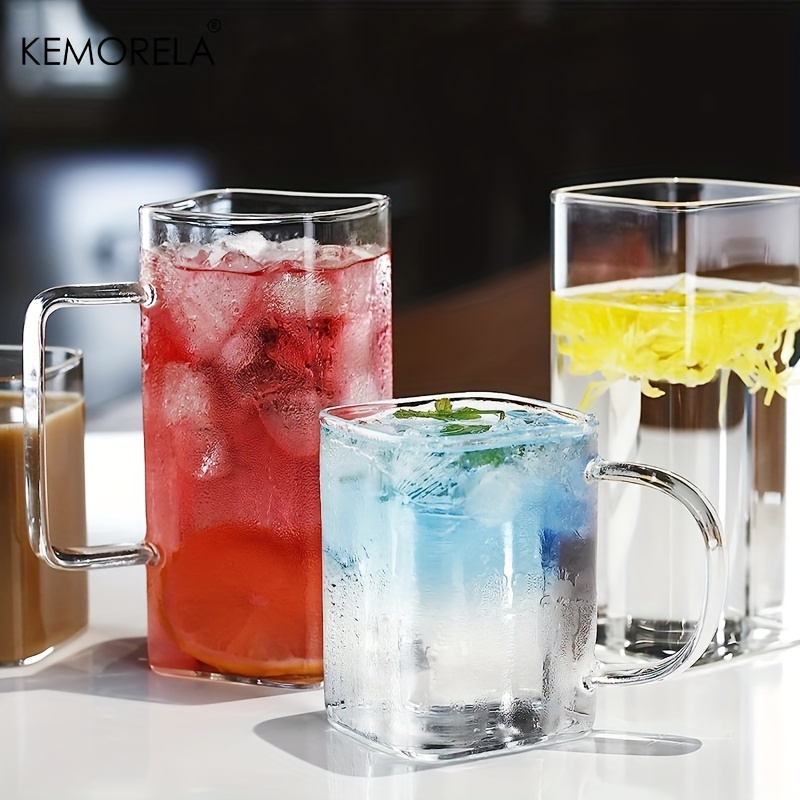 6pcs Drinking Glasses Square Glass Cups Modern Bar Glassware Clear