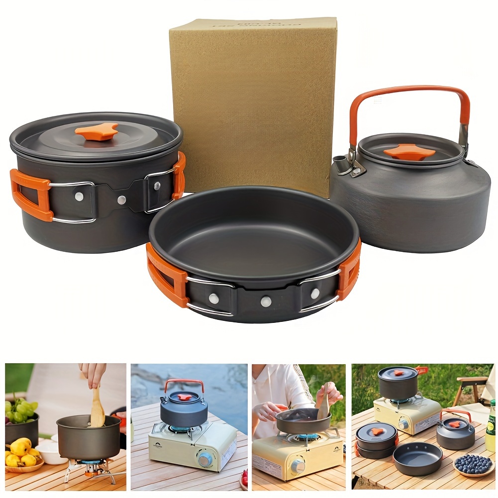 Portable Camping Cookware Set, Outdoor Camping Pot Teapot Pan Set, Camping  Accessories - Temu