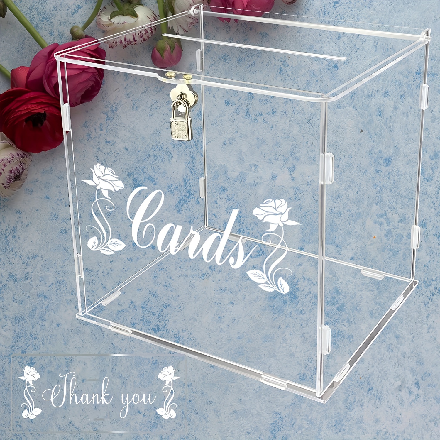 1pc, Acrylic Wedding Card Box(10x10x5.5 Inches), Clear Gift Card Box For  Wedding Reception, Elegant Wedding Envelope Money Memory Box With Stickers