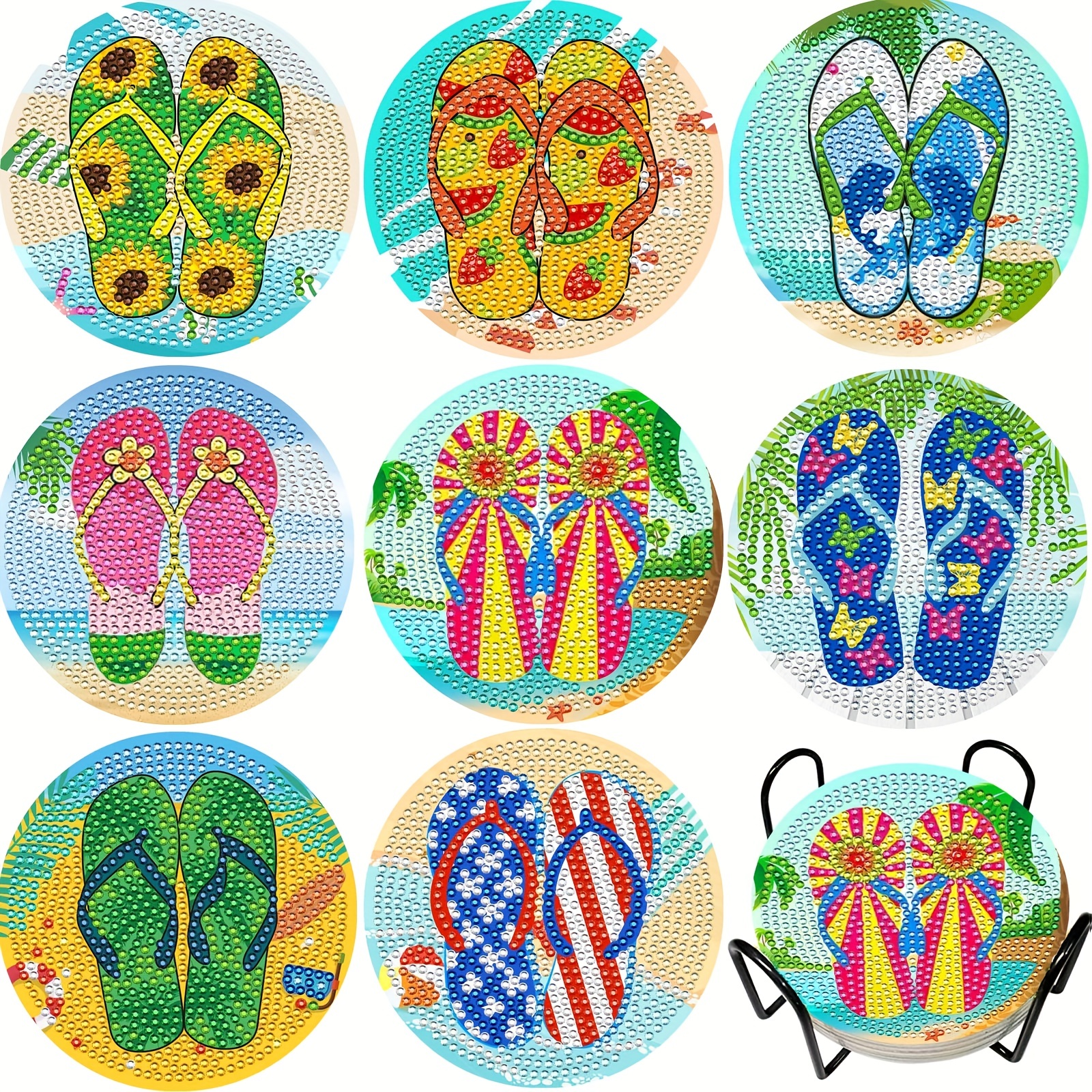 Artificial Diamond Painting Flip Flop Coasters Kit Diamond - Temu