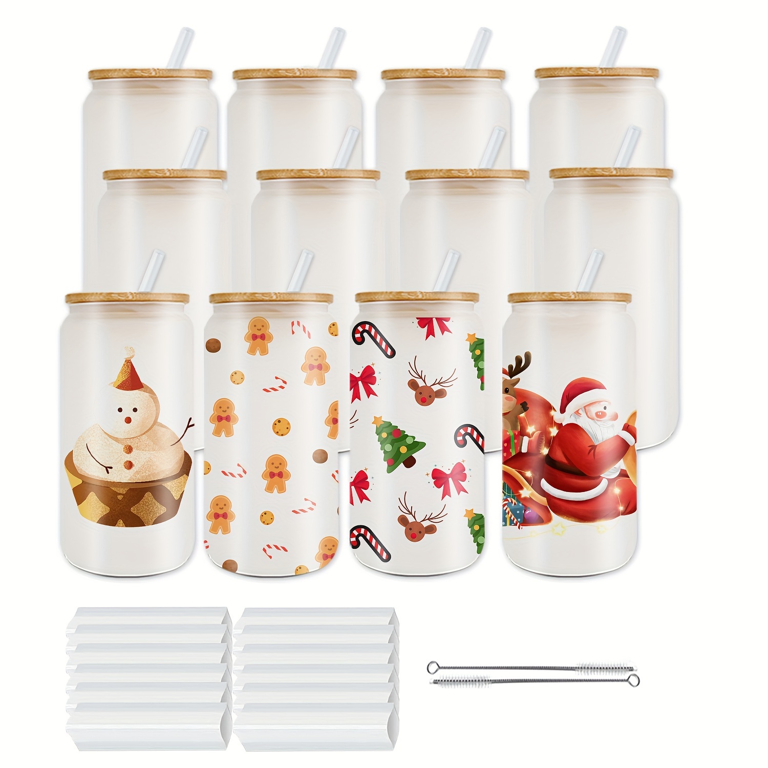 Sublimation Glasses Blank With Bamboo Lids And Straws, Frosted Glass Cups  Blank Tumblers, Reusable Drinking Sublimation Beer Can Glass For Iced  Coffee, Juice, Soda - Temu