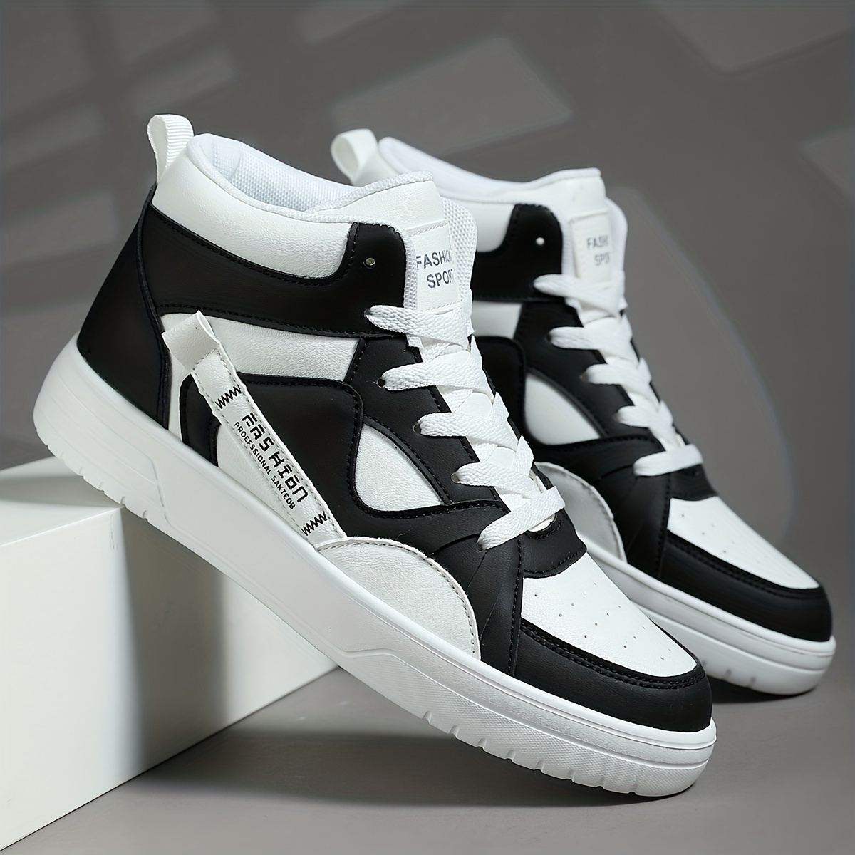 Men's High Top Skate Shoes With Good Grip, Breathable Lace-up Sneakers,  Men's Footwear