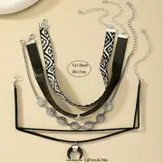 retro western style boho horn pendant flower cloth pu coin velvet cloth short necklace 4pcs set details 5