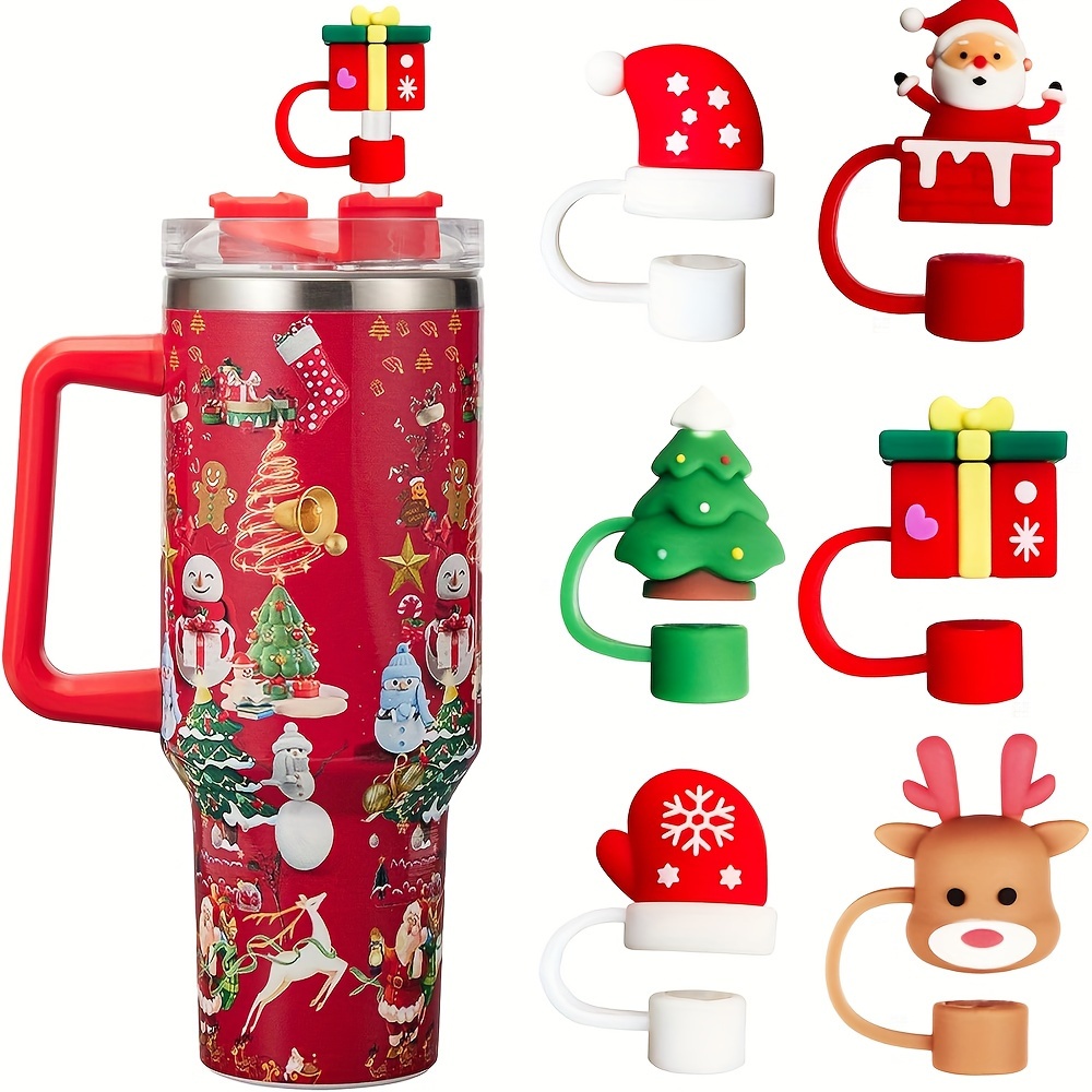 Christmas Straw Cover For Tumblers, Silicone Straw Toppers For & Tumbler  With Handle, Drinking Straw Tips Cover For Xmas Gifts - Temu