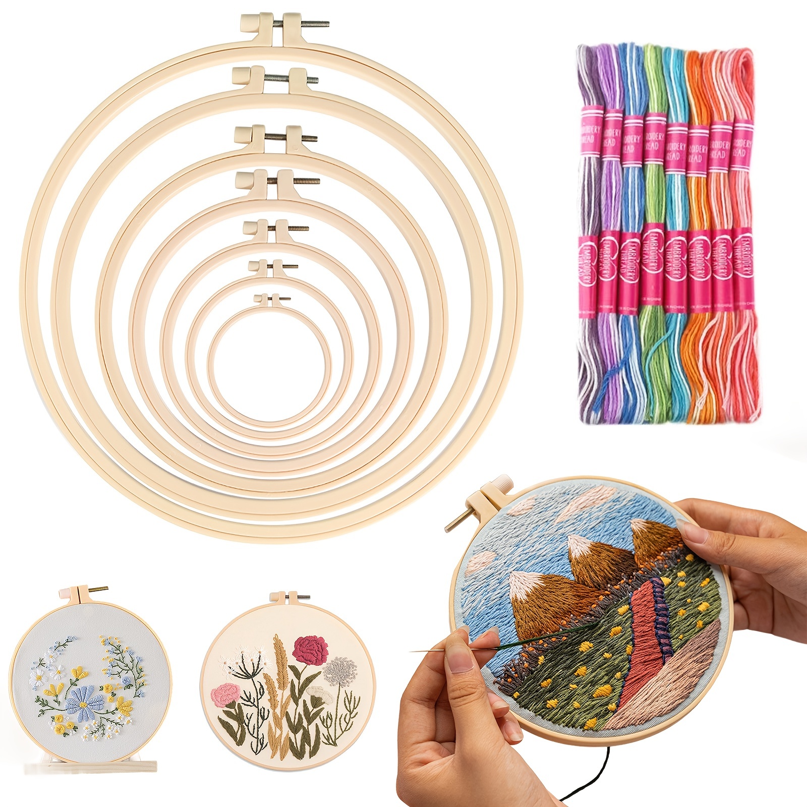  Bamboo Round Embroidery Hoop - Umoonfine 8 Pieces 8 Inches  Embroidery Hoops Adjustable Bamboo Circle Cross Stitch Hoop for Creating  Embroidery Pieces,Ornament Crafts : Everything Else