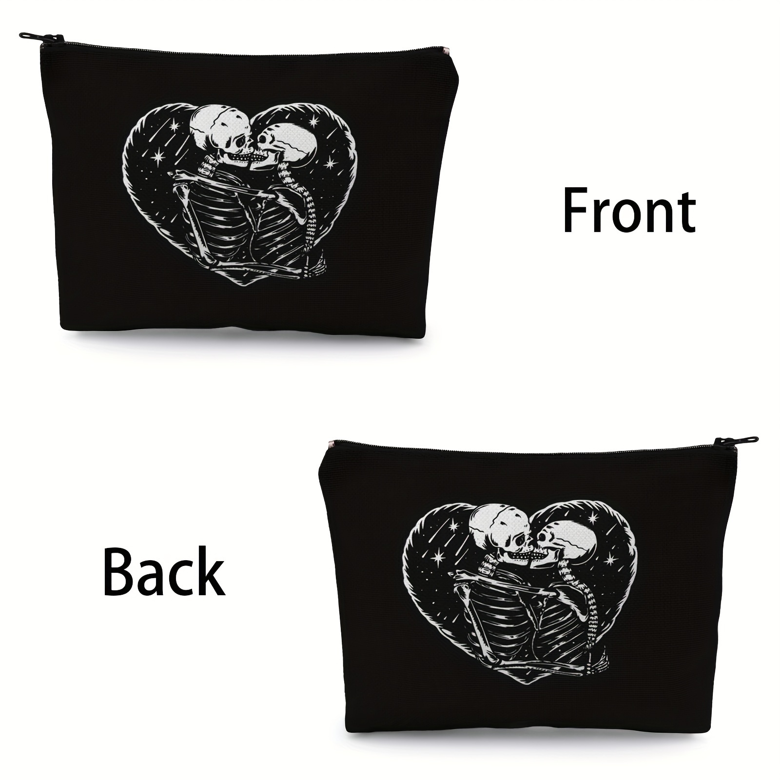 Skull Love Kiss Make Up Bag, Human Skeleton Cosmetic Bag, Zipper Cosmetic  Pouch, Large Toiletry Bag, Travel Make Up Organizer Purse For Women