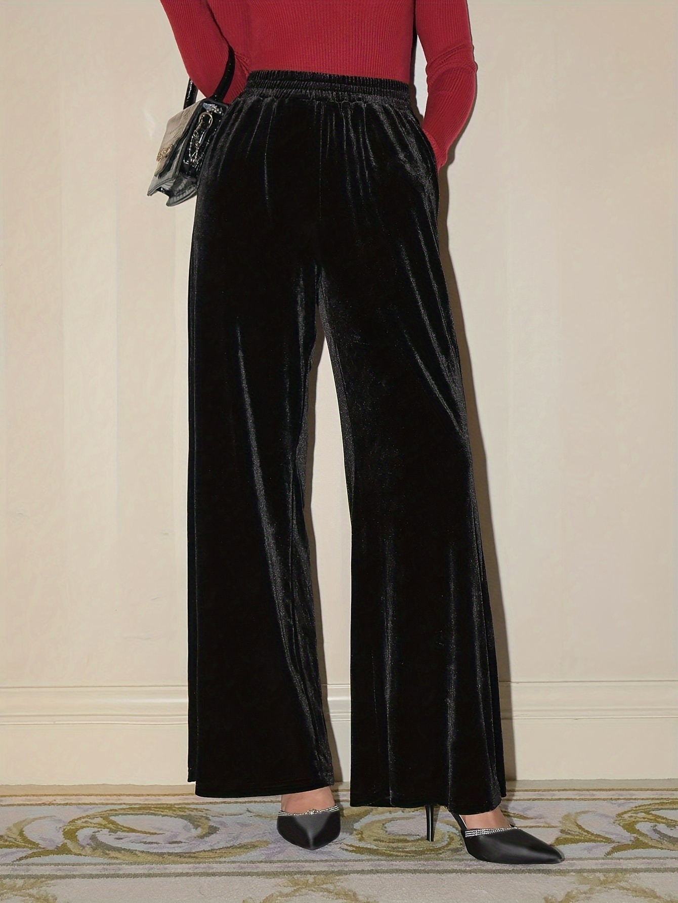 Wide Leg Velvet Trousers, Trousers & Leggings