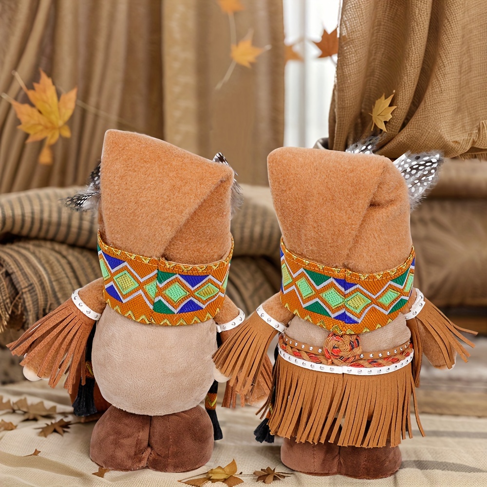 2pcs faceless dwarf doll faceless gnome doll rudolph indian style ornament for car desktop home room decoration cake dolls birthday gifts office computer decor window scene decor autumn harvest thanksgiving xmas decor details 4