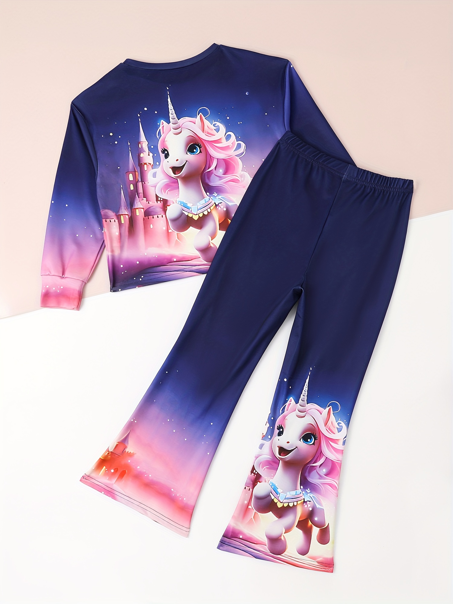 2pcs Unicorn Graphic Outfits Girls Comfy Sets Spring Fall Party Gift