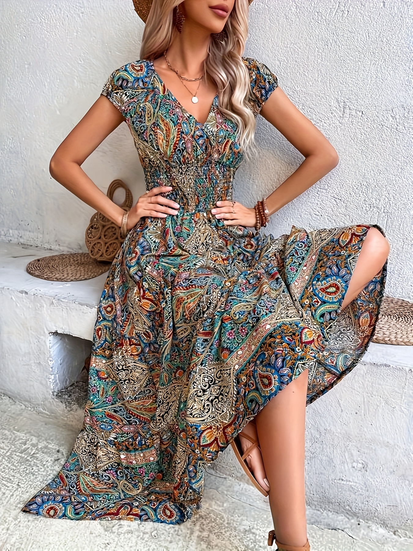 HSMQHJWE Womens Dress Clothes For Work Business Casual Dress For Summer  Women Summer Boho Floral Printed Dresses Square Neck A Line Beach Mini  Dress
