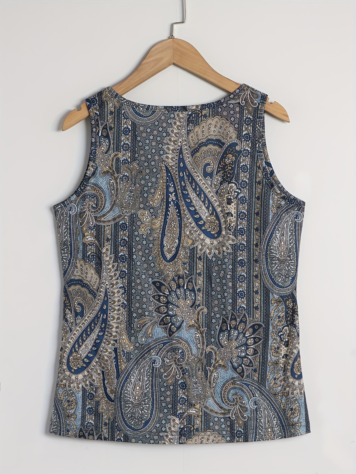 Paisley Print Notched Neck Tank Top Vintage Sleeveless Tank - Temu